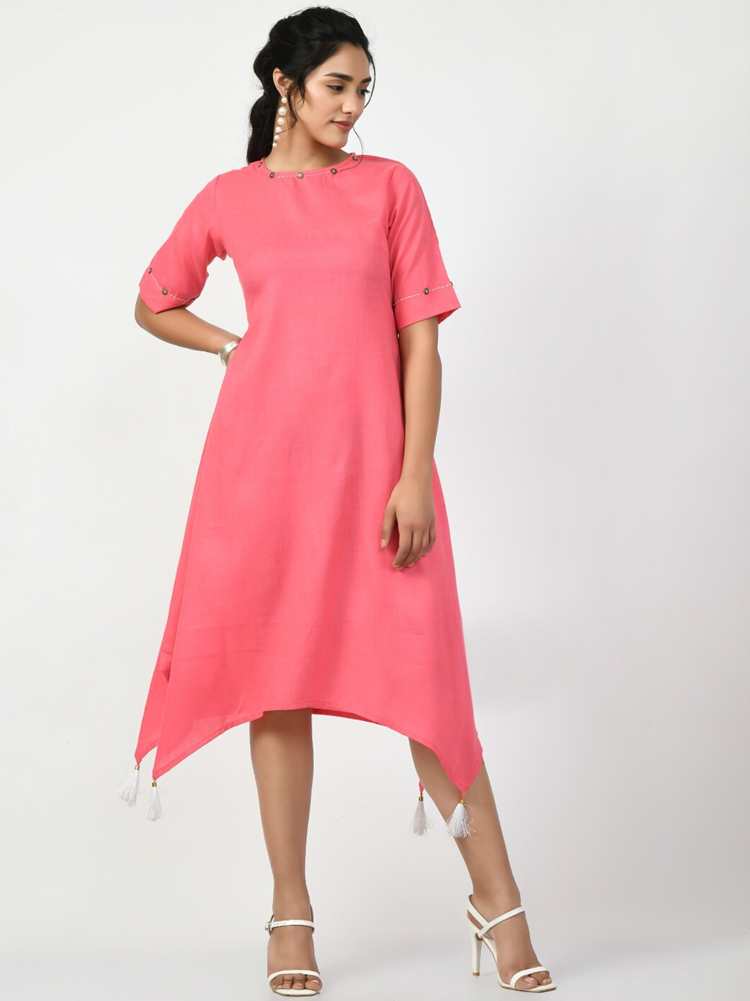 

KALINI Asymmetric A-Line Midi Kurta, Pink