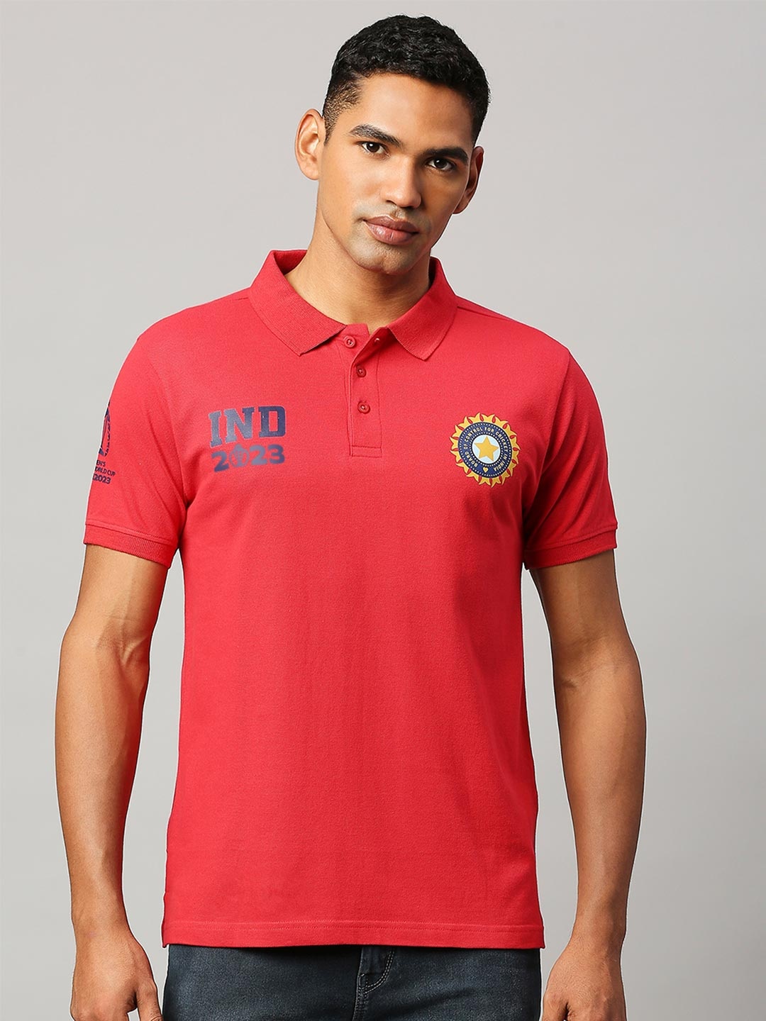 

FanCode Typography Polo Collar Bio Finish Cotton Sports T-shirt, Red