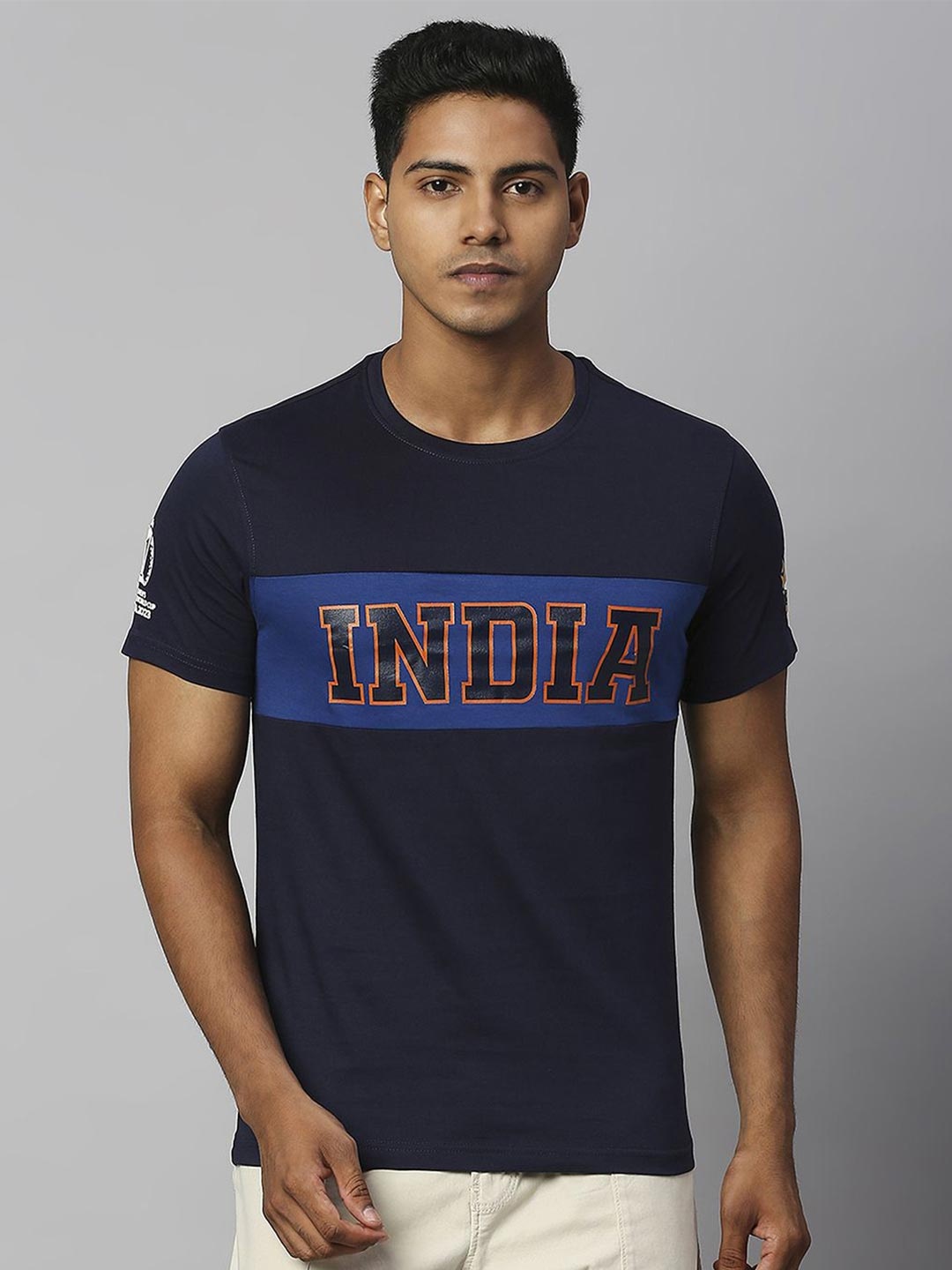 

FanCode Typography Printed Bio Finish Cotton Sports T-shirt, Navy blue
