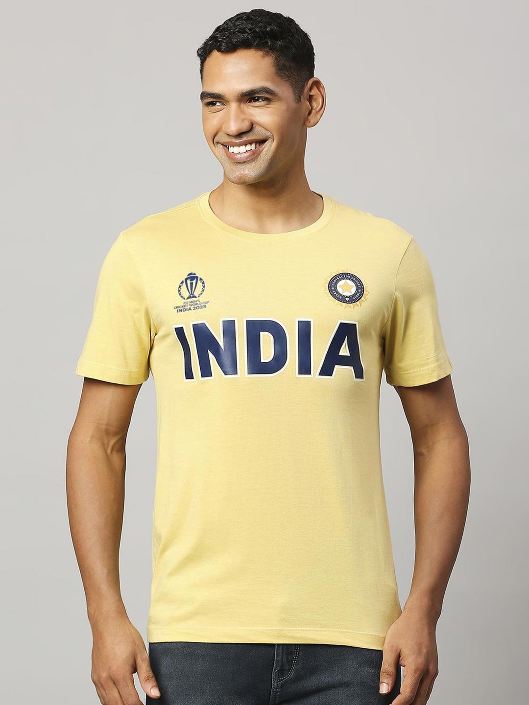 

FanCode Typography Printed Bio Finish Cotton Sports T-shirt, Mustard