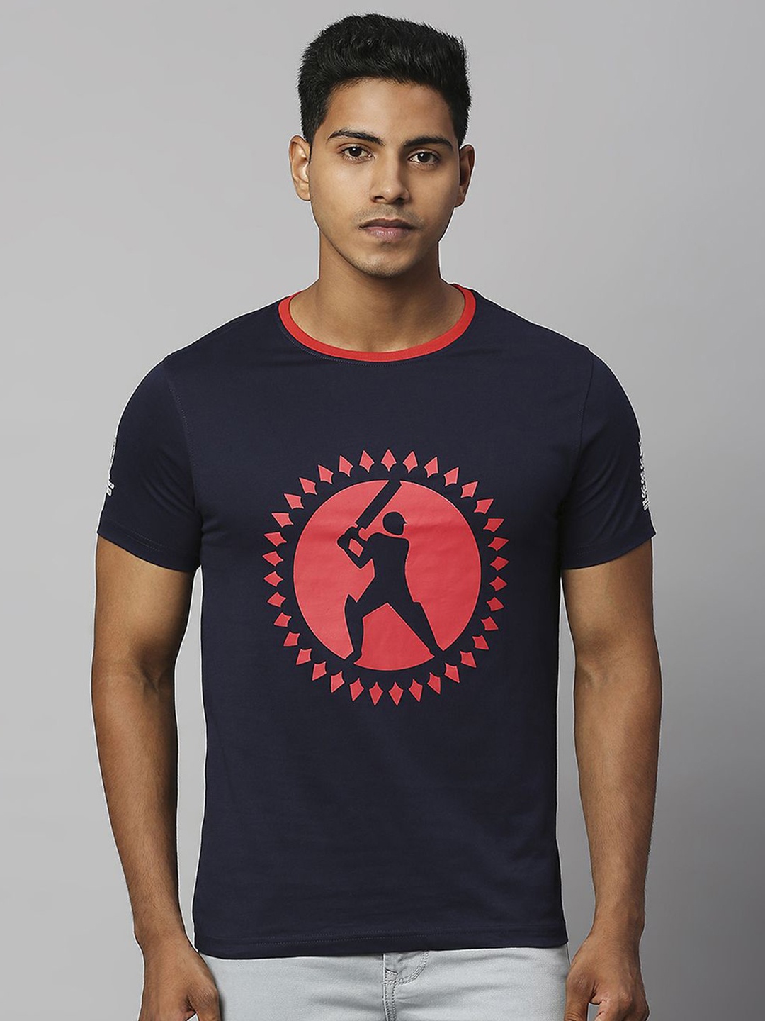 

FanCode Graphic Printed Bio Finish Cotton Sports T-shirt, Navy blue