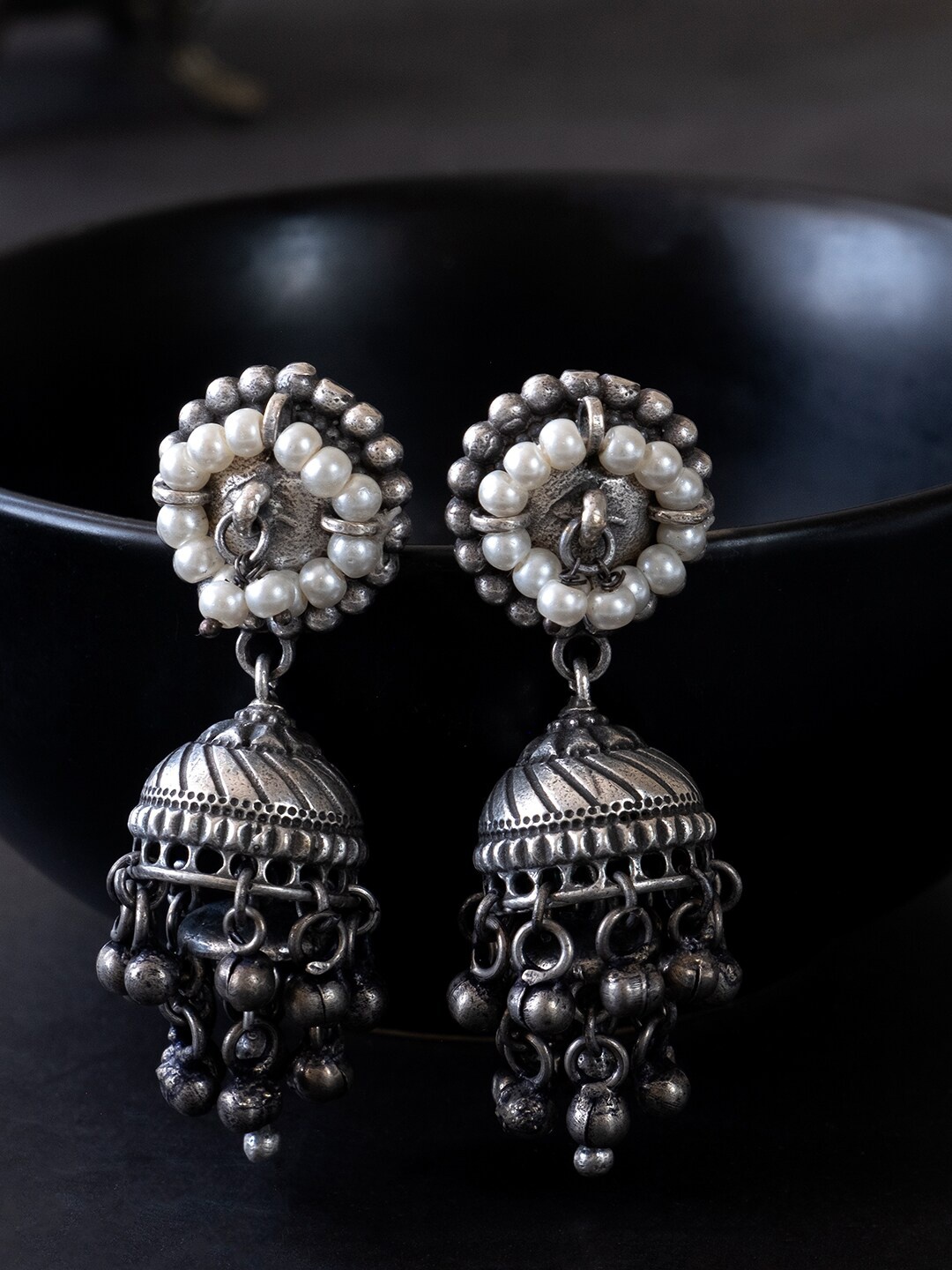

Infuzze Silver Plated Beaded Jhumkas