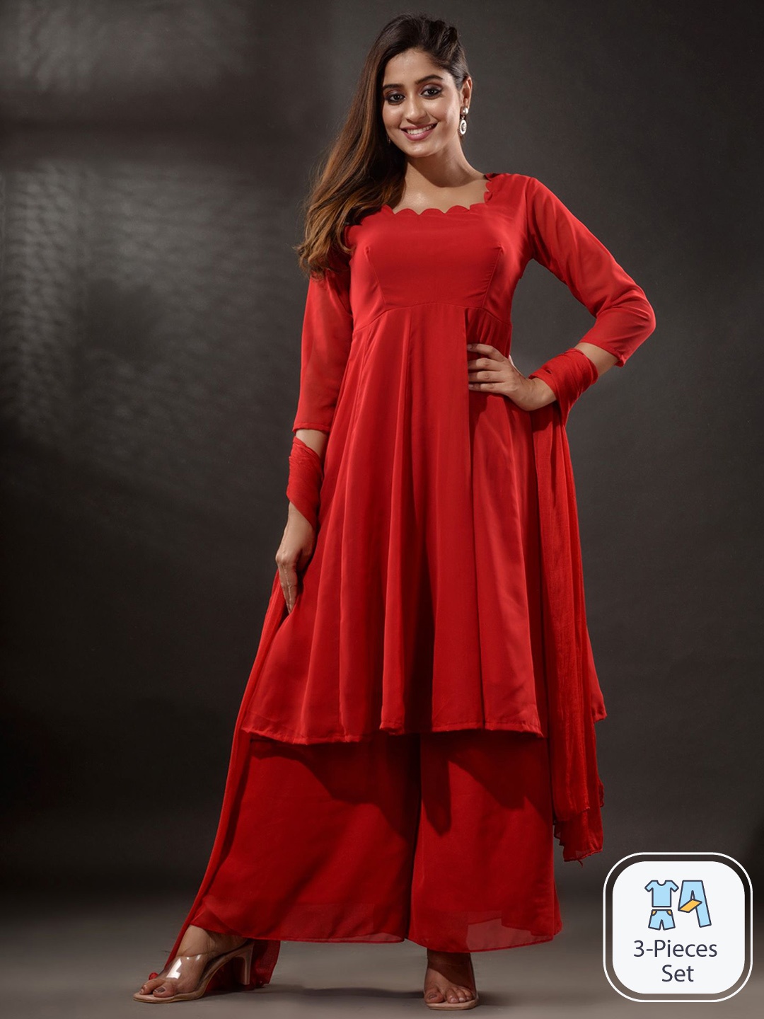 

Disli Empire Kurta With Palazzos & Dupatta, Red