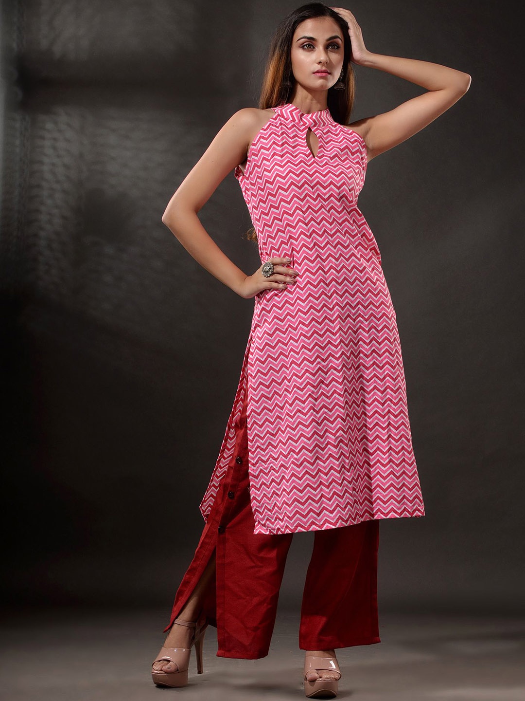 

Disli Printed Pure Cotton Kurta With Trousers, Pink