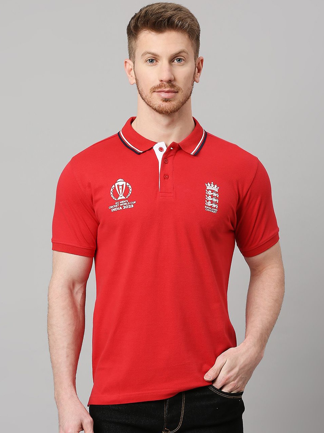 

FanCode Sports & Team Jersey Printed Polo Collar Bio Finish Cotton Sports T-shirt, Red