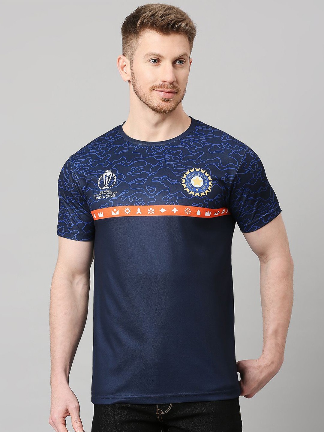 

FanCode Printed Moisture Wicking T-shirt, Navy blue