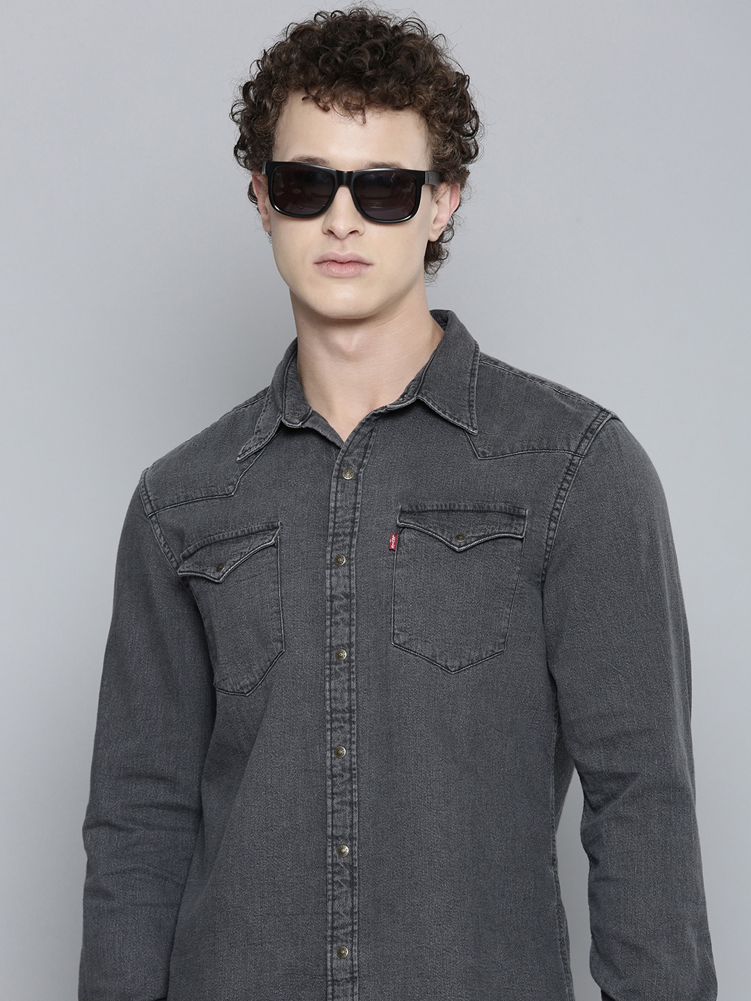 

Levis Slim Fit Denim Pure Cotton Casual Shirt, Grey