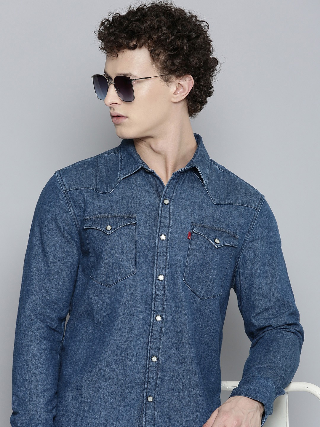 

Levis Men Slim Fit Denim Pure Cotton Casual Shirt, Blue