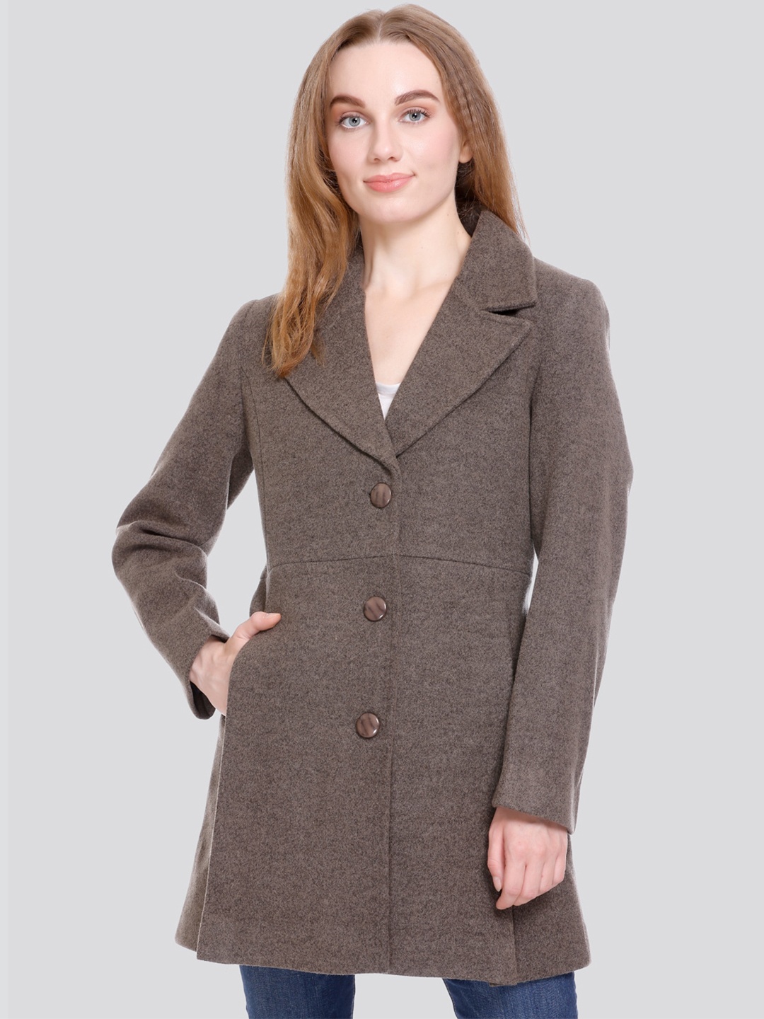 

C-Aerin Self Design Slim-Fit Single-Breasted Overcoat, Grey