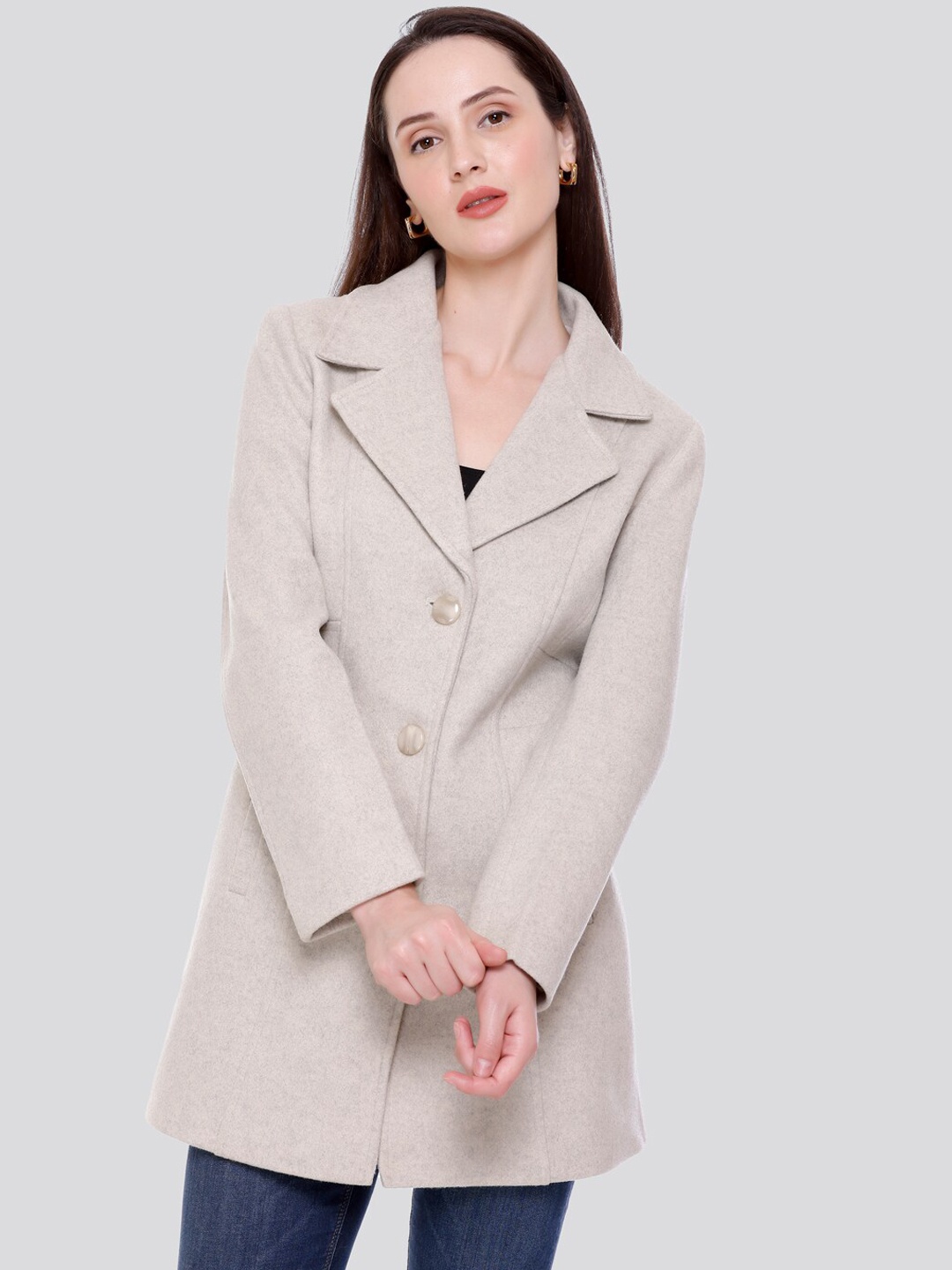 

C-Aerin Notched Lapel Single Breasted Winter Overcoat, Grey