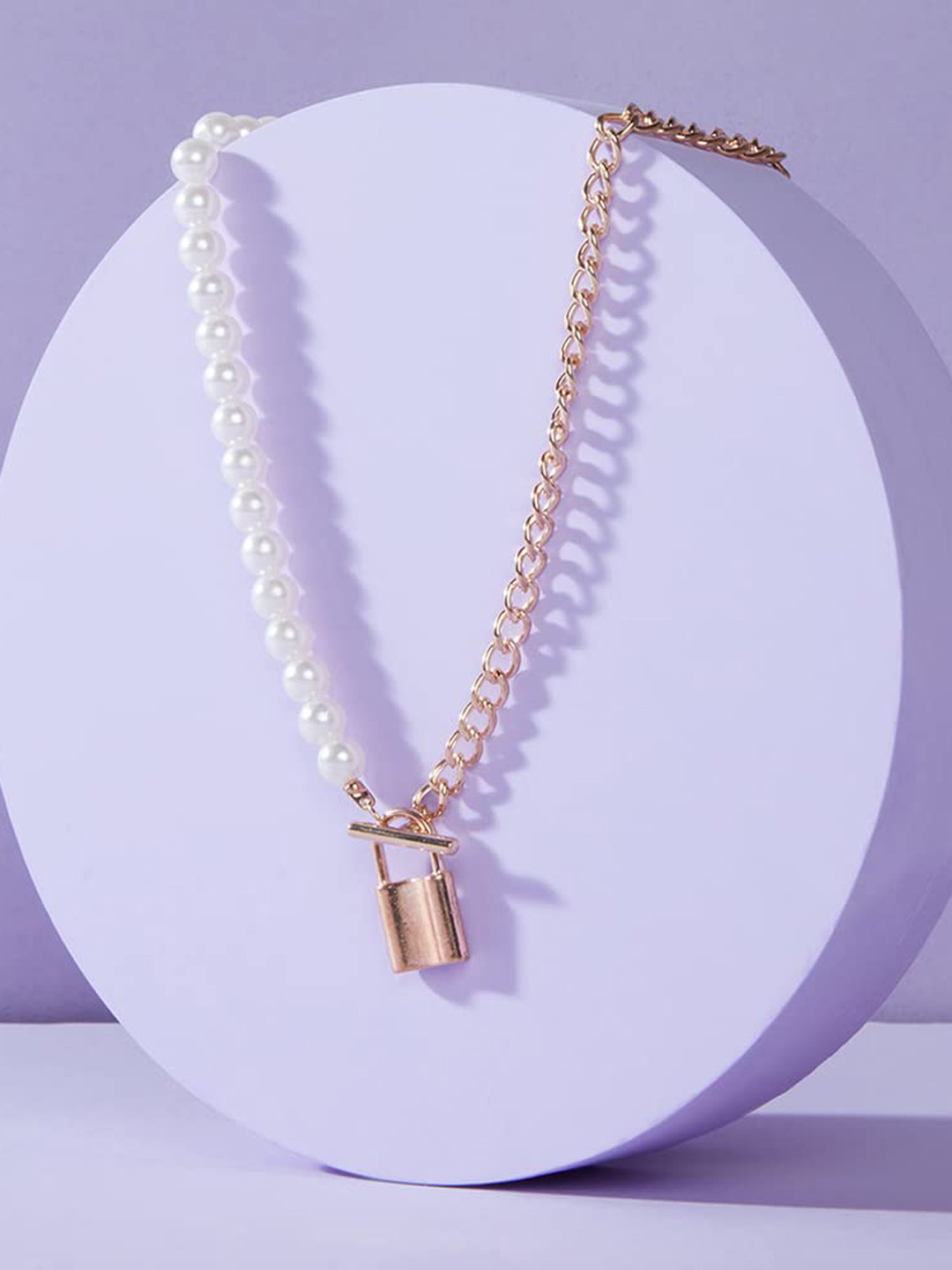 

Krelin Gold Plated Pearl Studded Half Layered Pendant Chain