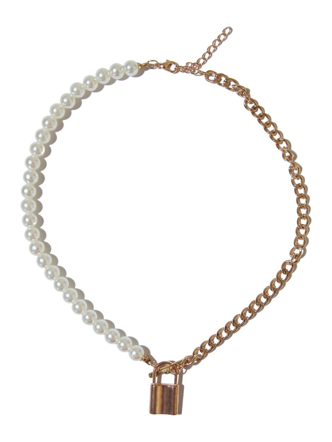 

Krelin Gold-Plated Pearl Beaded & Half & Half Layered Padlock Pendant Necklace