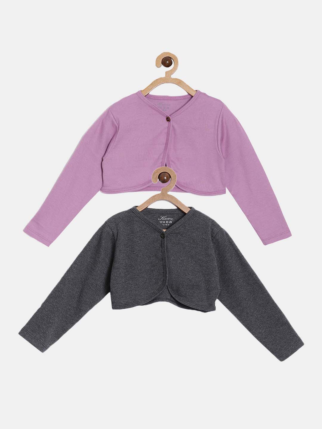 

Kryptic Girls Pack Of 2 V-Neck Crop Cotton Shrug, Charcoal