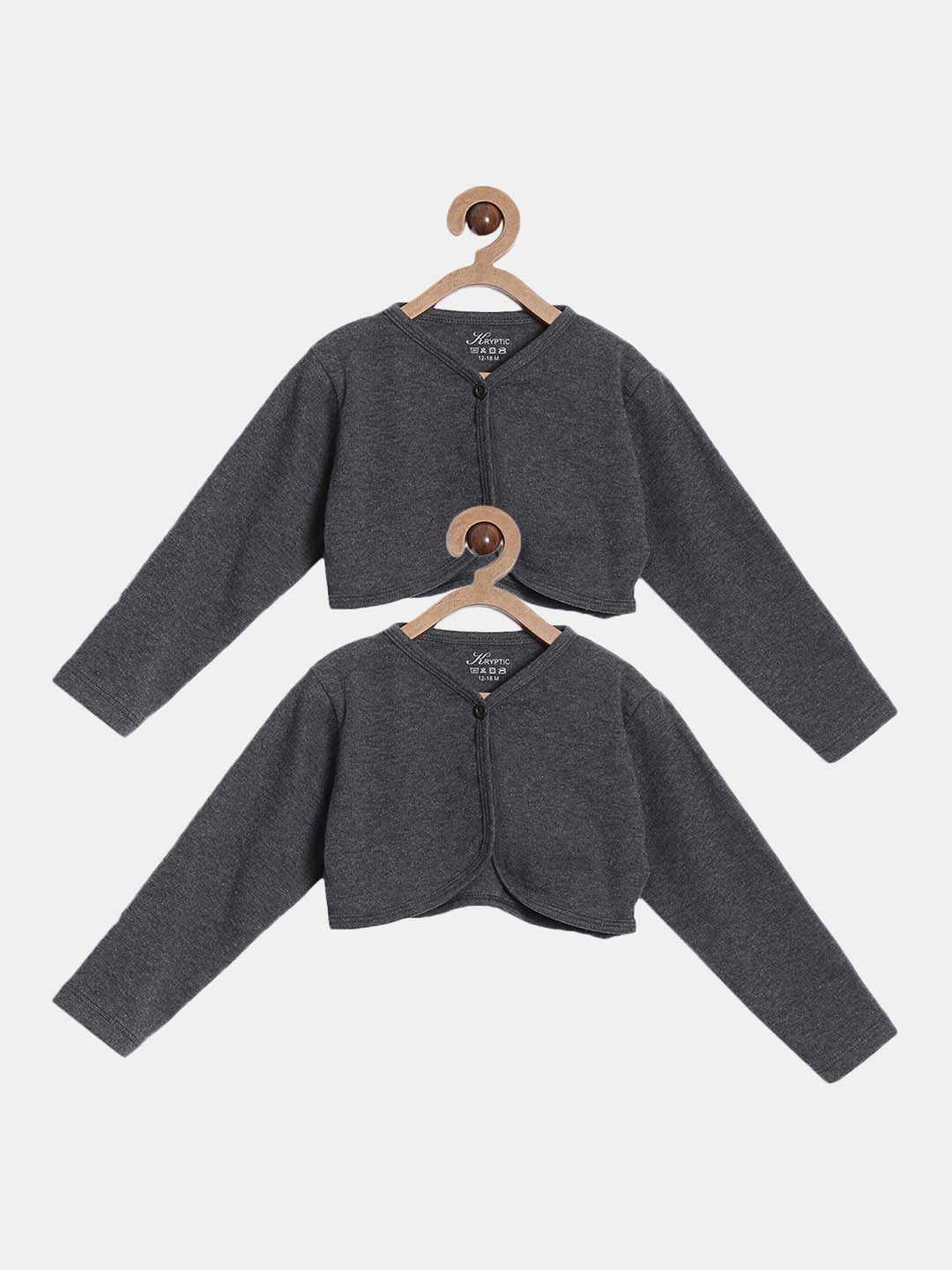 

Kryptic Infants Girls Pack Of 2 Pure Cotton Crop Shrugs, Charcoal