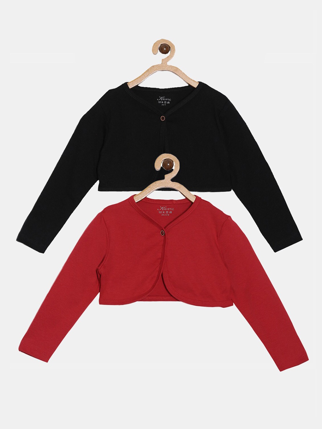 

Kryptic Girls Pack Of 2 V-Neck Crop Cotton Shrug, Black