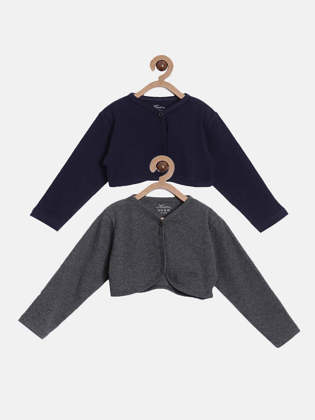 

Kryptic Infants Girls Pack Of 2 Pure Cotton Crop Shrugs, Charcoal