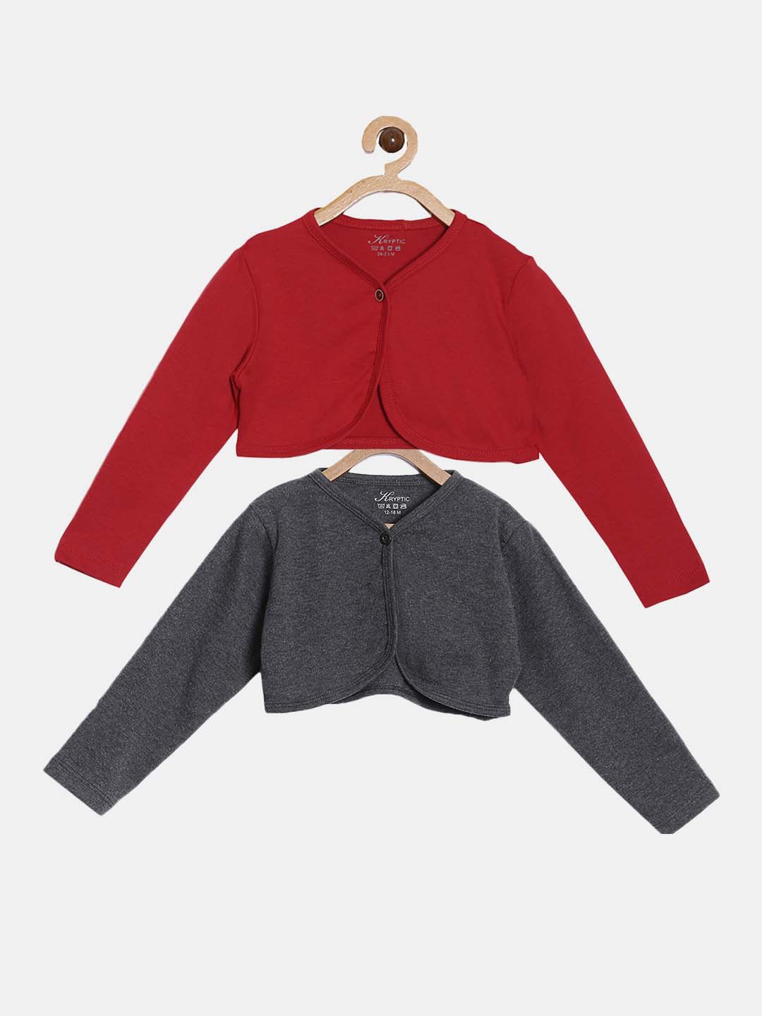 

Kryptic Infants Girls Pack Of 2 Pure Cotton Crop Shrugs, Red
