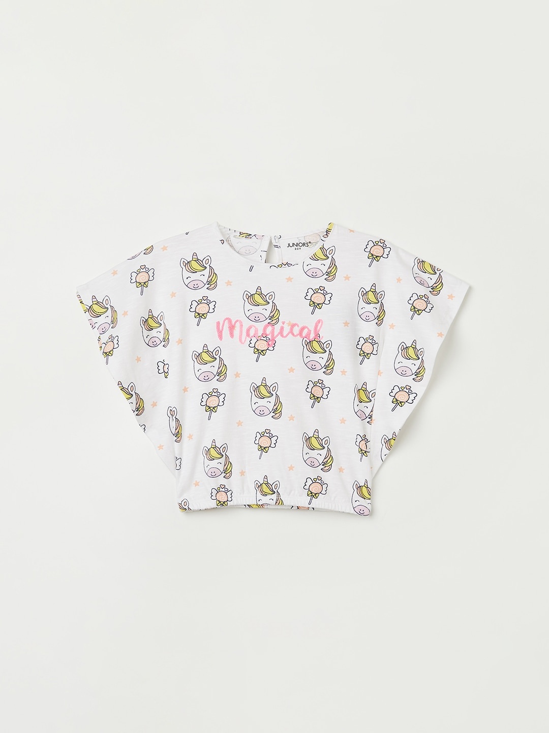 

Juniors by Lifestyle Girls Conversational Printed Cap Sleeves Pure Cotton T-shirt, White
