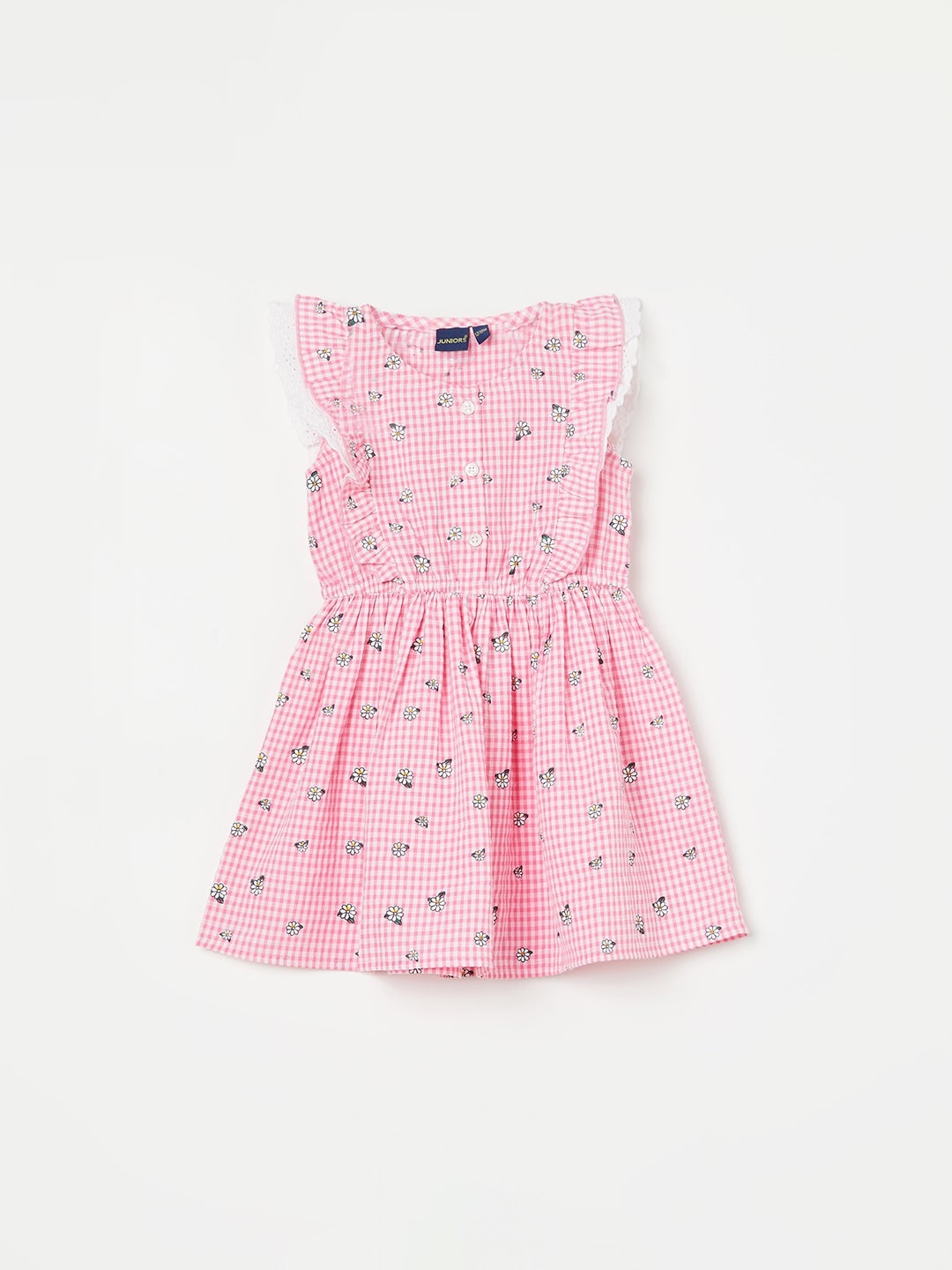 

Juniors by Lifestyle Infant Girls Floral Printed Flutter Sleeves Cotton A-Line Dress, Pink