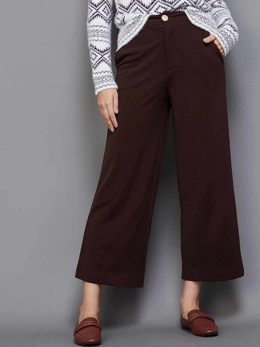 

CODE by Lifestyle Women Cropped Parallel Trousers, Brown