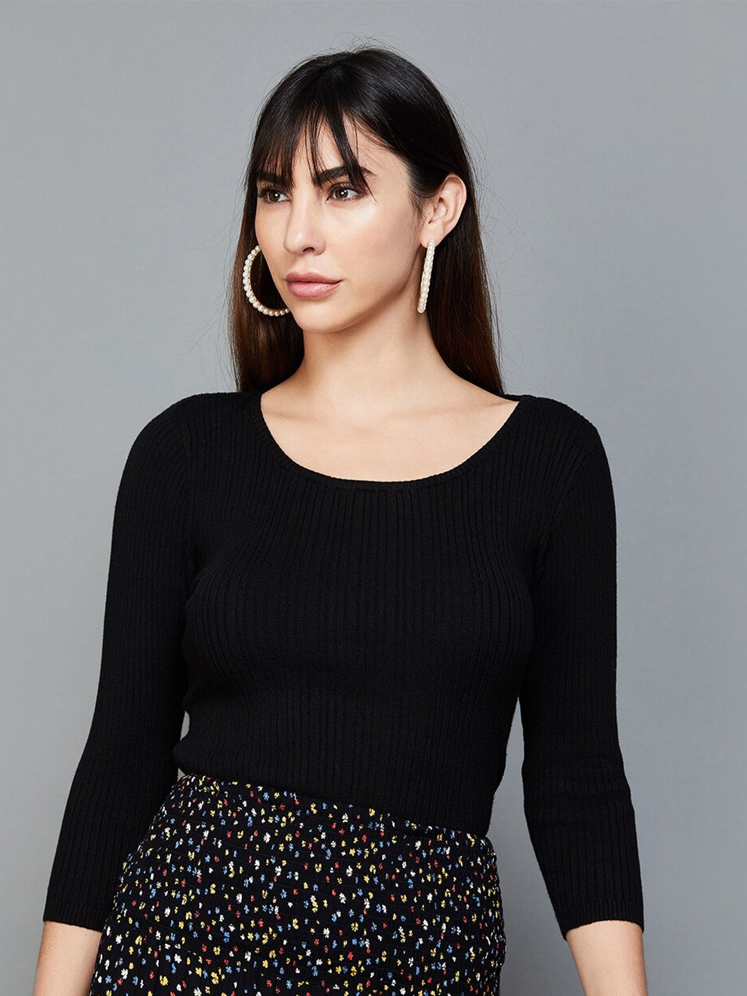 

CODE by Lifestyle Round Neck Fitted Top, Black