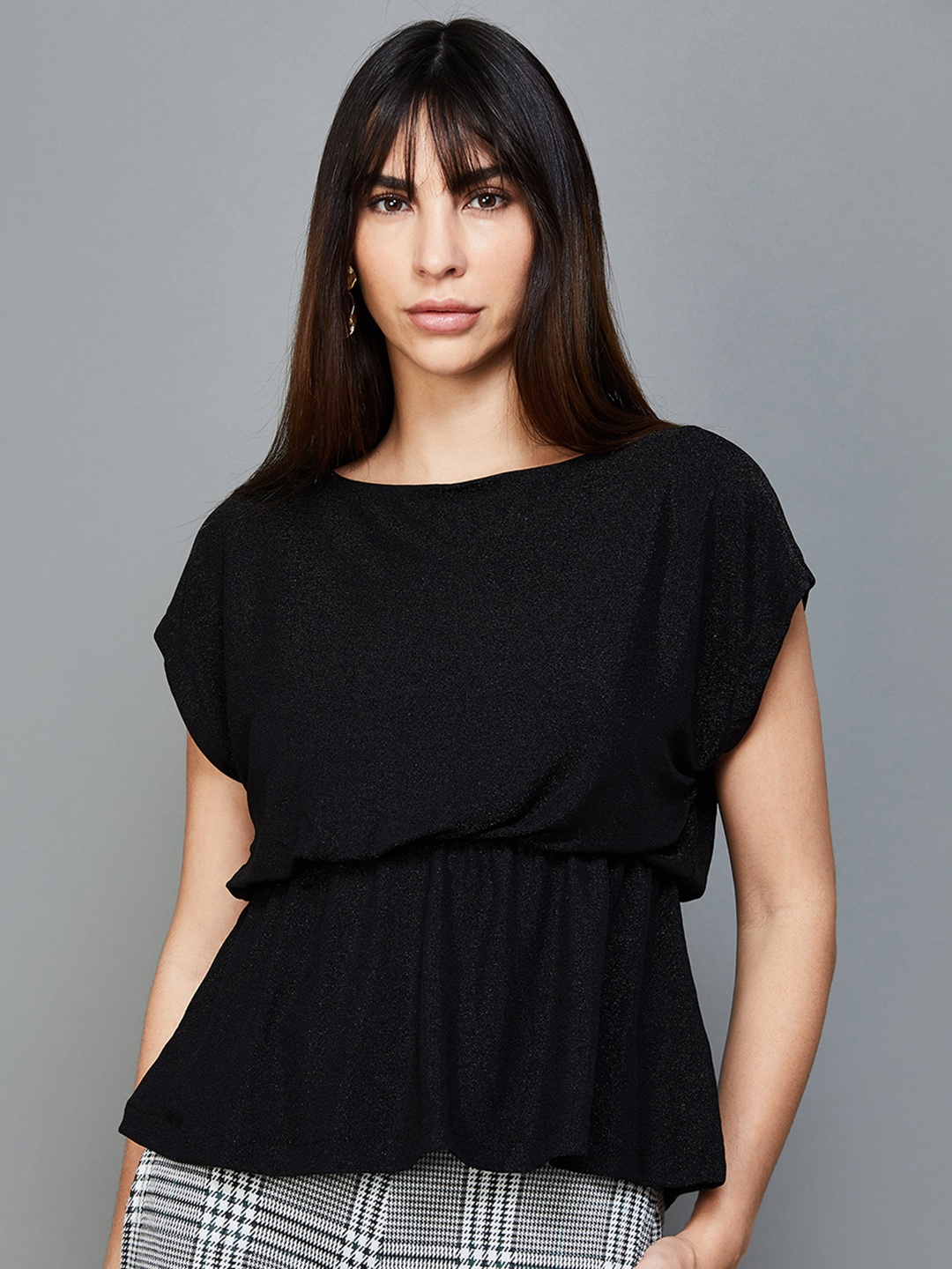 

CODE by Lifestyle Boat Neck Short Sleeves Peplum Top, Black