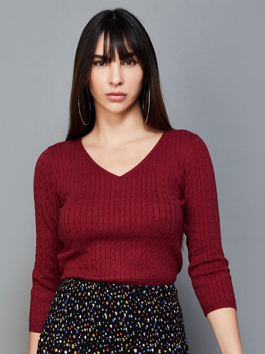 

CODE by Lifestyle V-Neck Knitted Top, Red