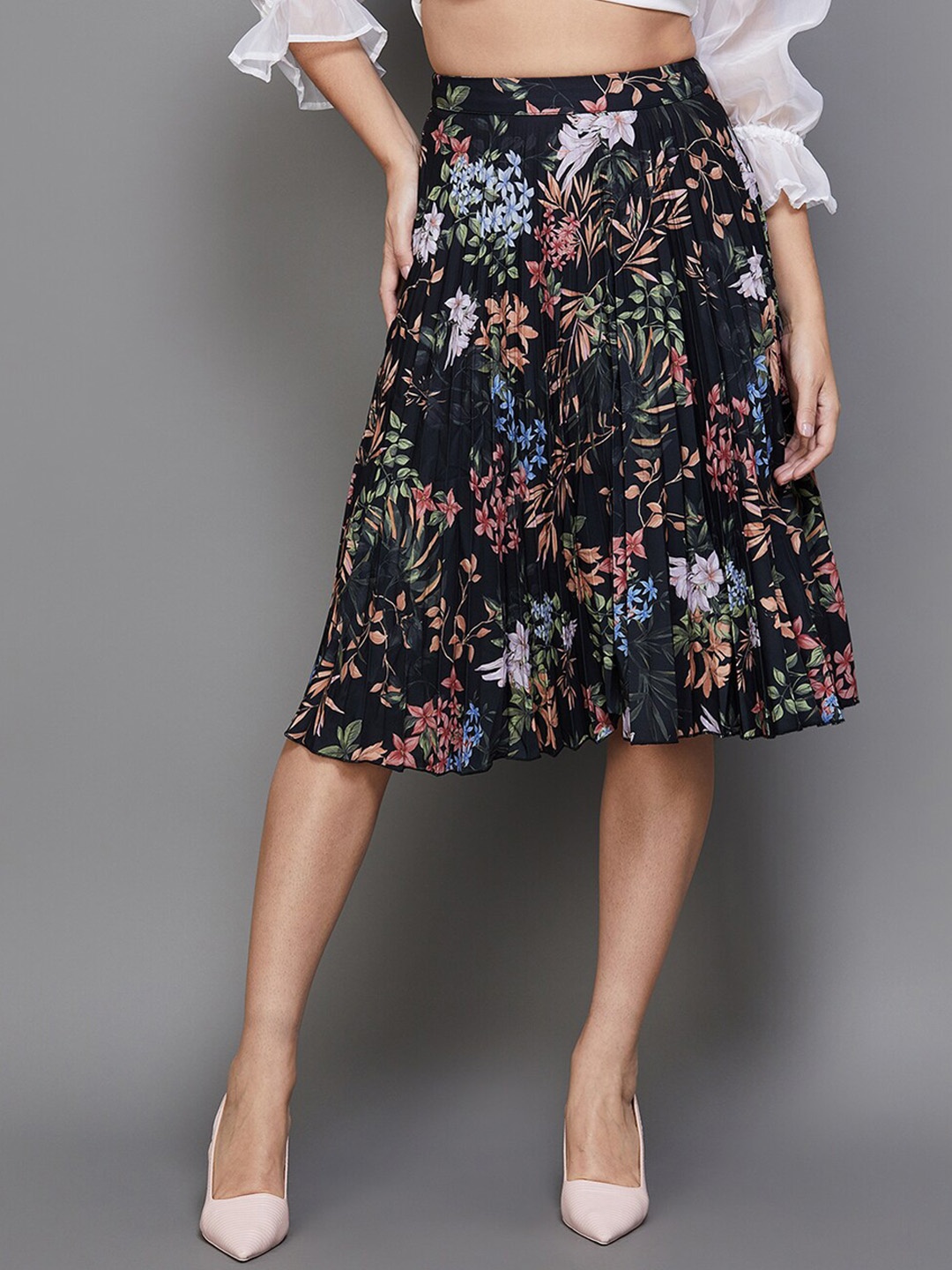 

CODE by Lifestyle Printed Straight Knee Length Skirt, Black