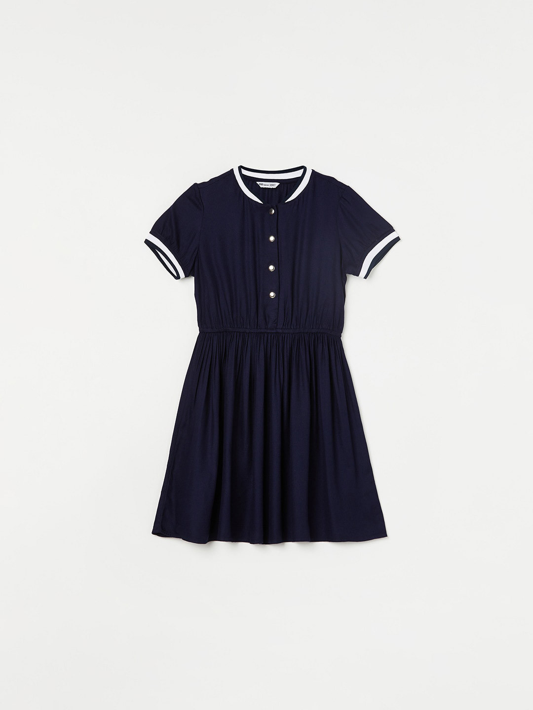 

Fame Forever by Lifestyle Girls Round Neck Short Sleeve Gathered Fit & Flare Dress, Blue