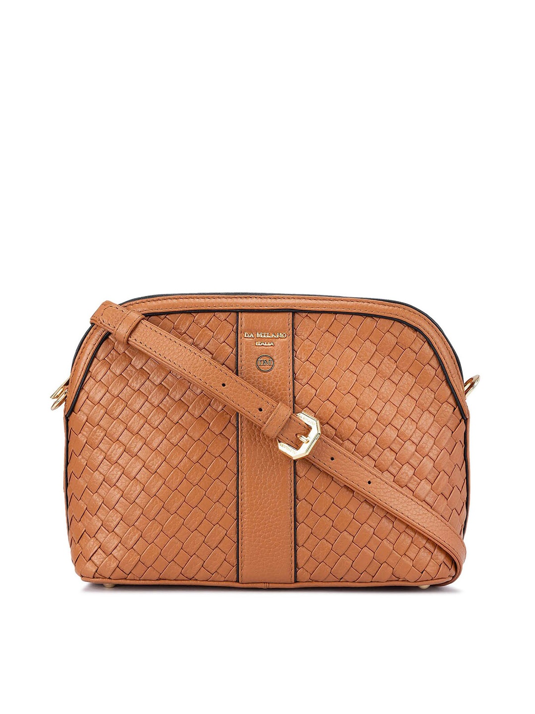 

Da Milano Textured Leather Structured Sling Bag, Brown