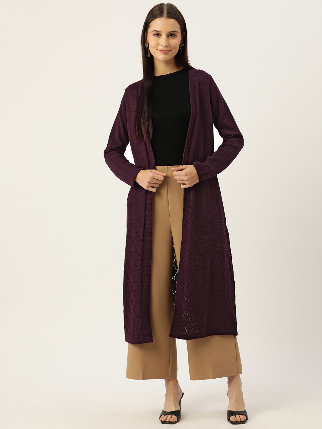 

American Eye Self-Striped Longline Shrug, Burgundy