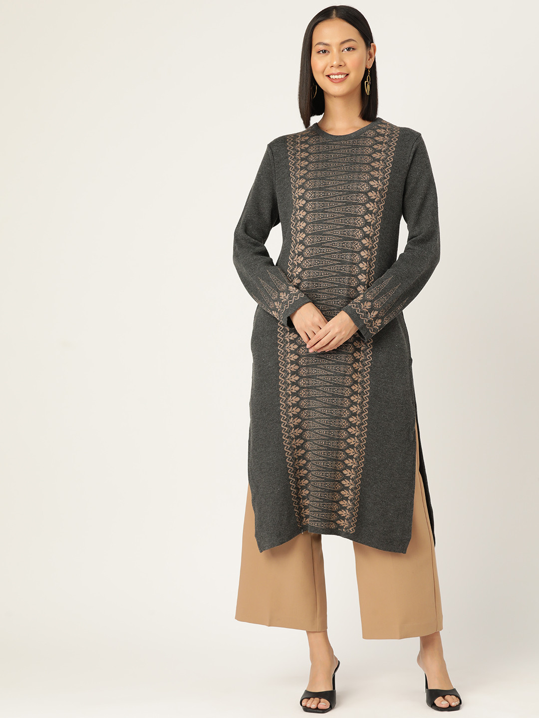 

American Eye Acrylic Self-Design Winter Kurta, Charcoal