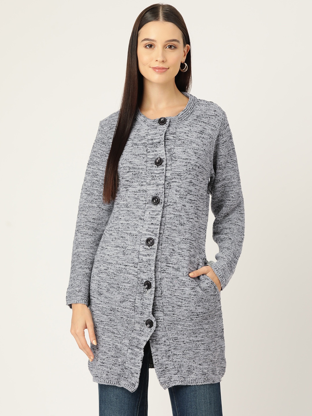 

American Eye Longline Acrylic Cardigan, Grey melange