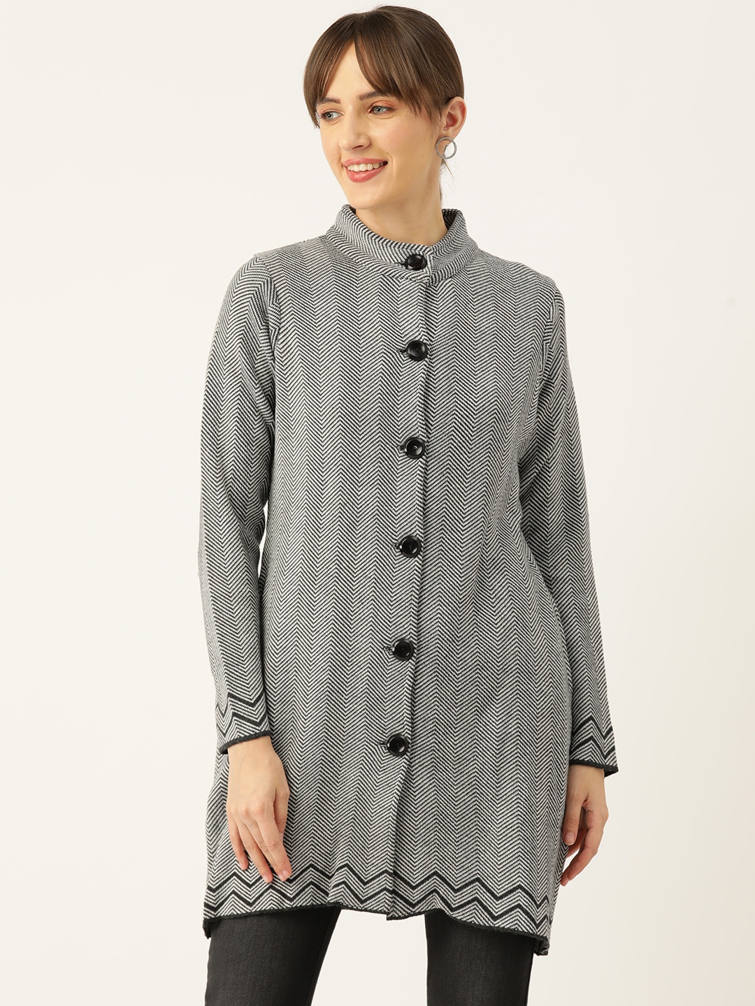 

American Eye Women Chevron Longline Cardigan, Grey