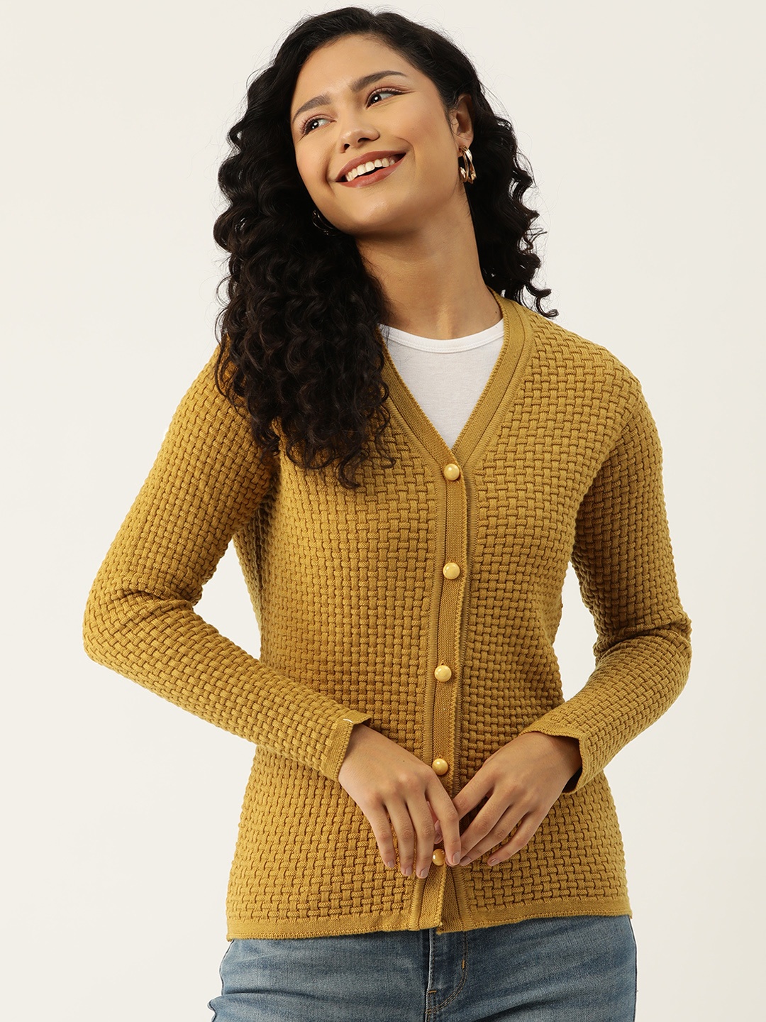 

American Eye Cable Knit Acrylic Cardigan, Mustard