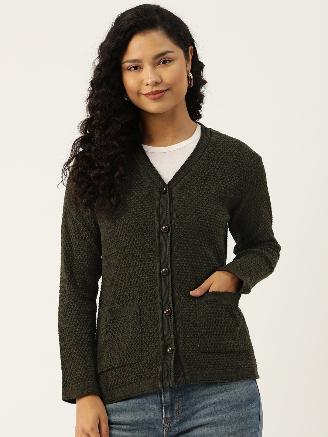 

American Eye Self Design Acrylic Cardigan, Olive