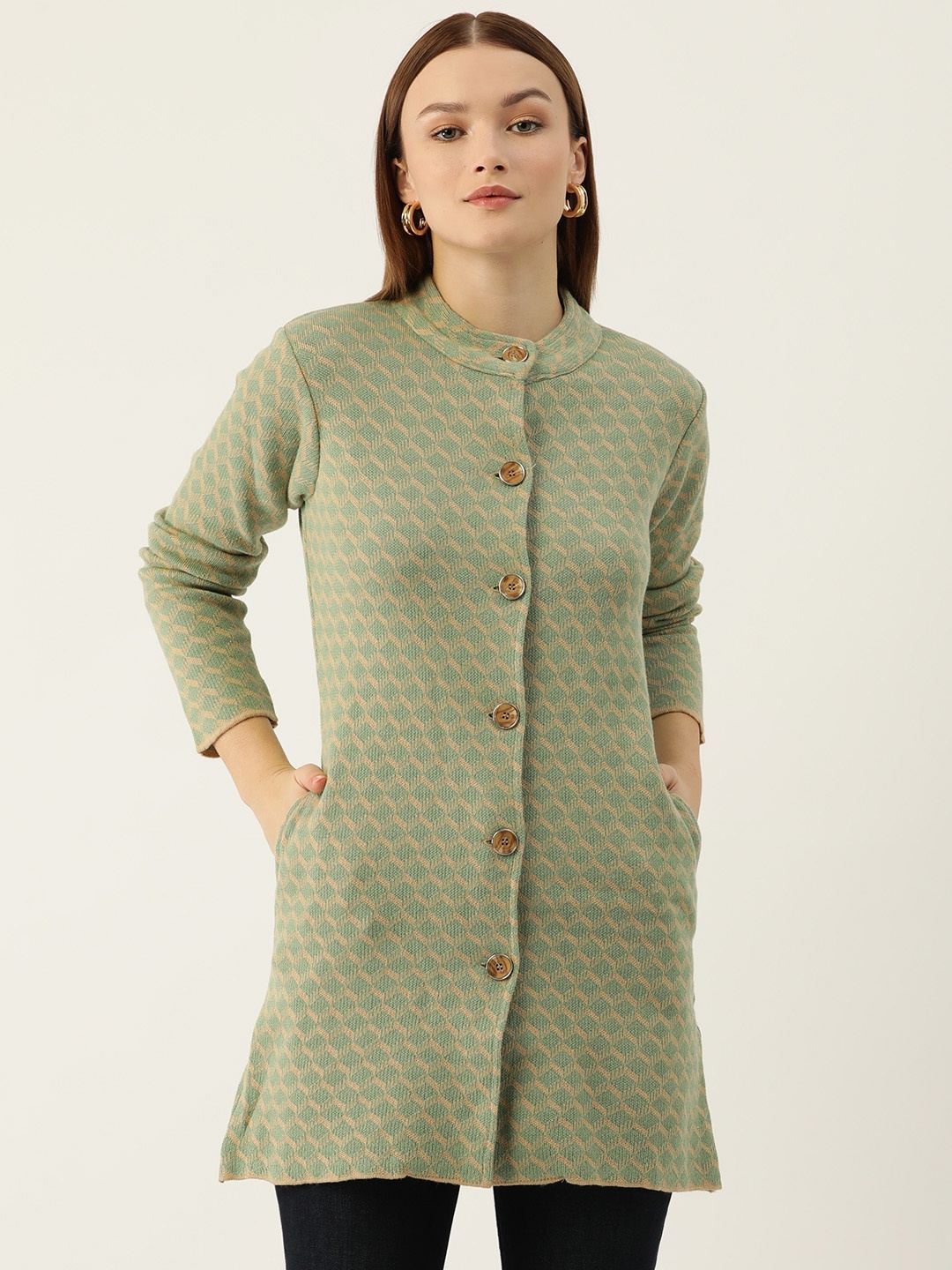 

American Eye Self Design Longline Acrylic Cardigan, Green