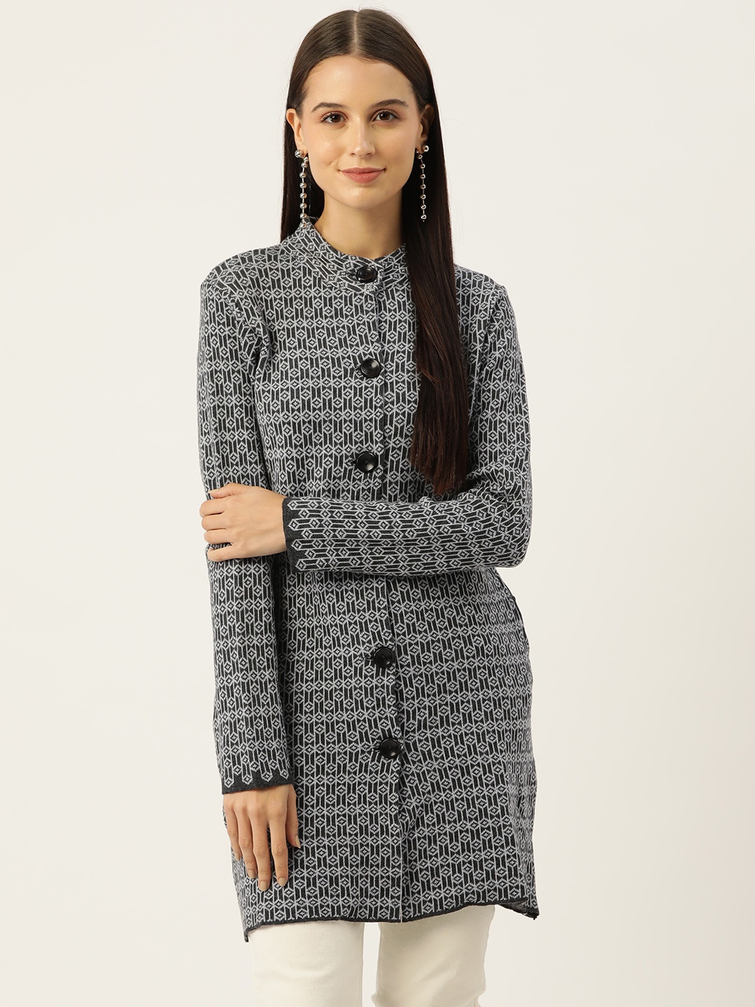

American Eye Women Self-Design Longline Cardigan, Charcoal