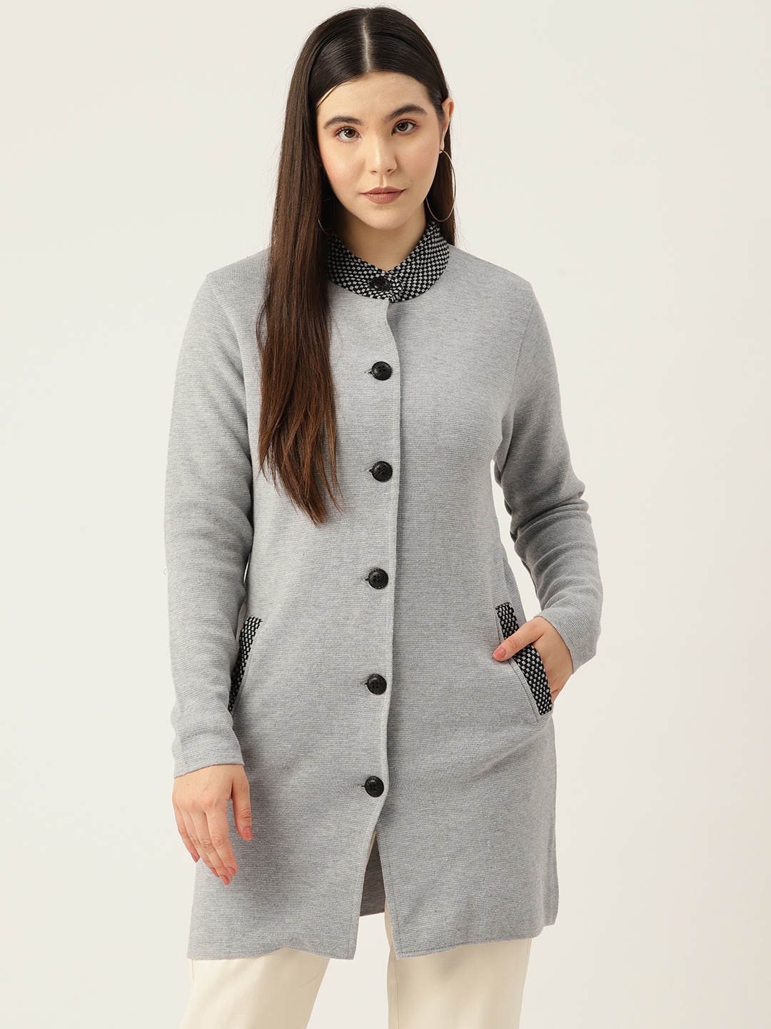 

American Eye Acrylic Solid Longline Cardigan, Grey