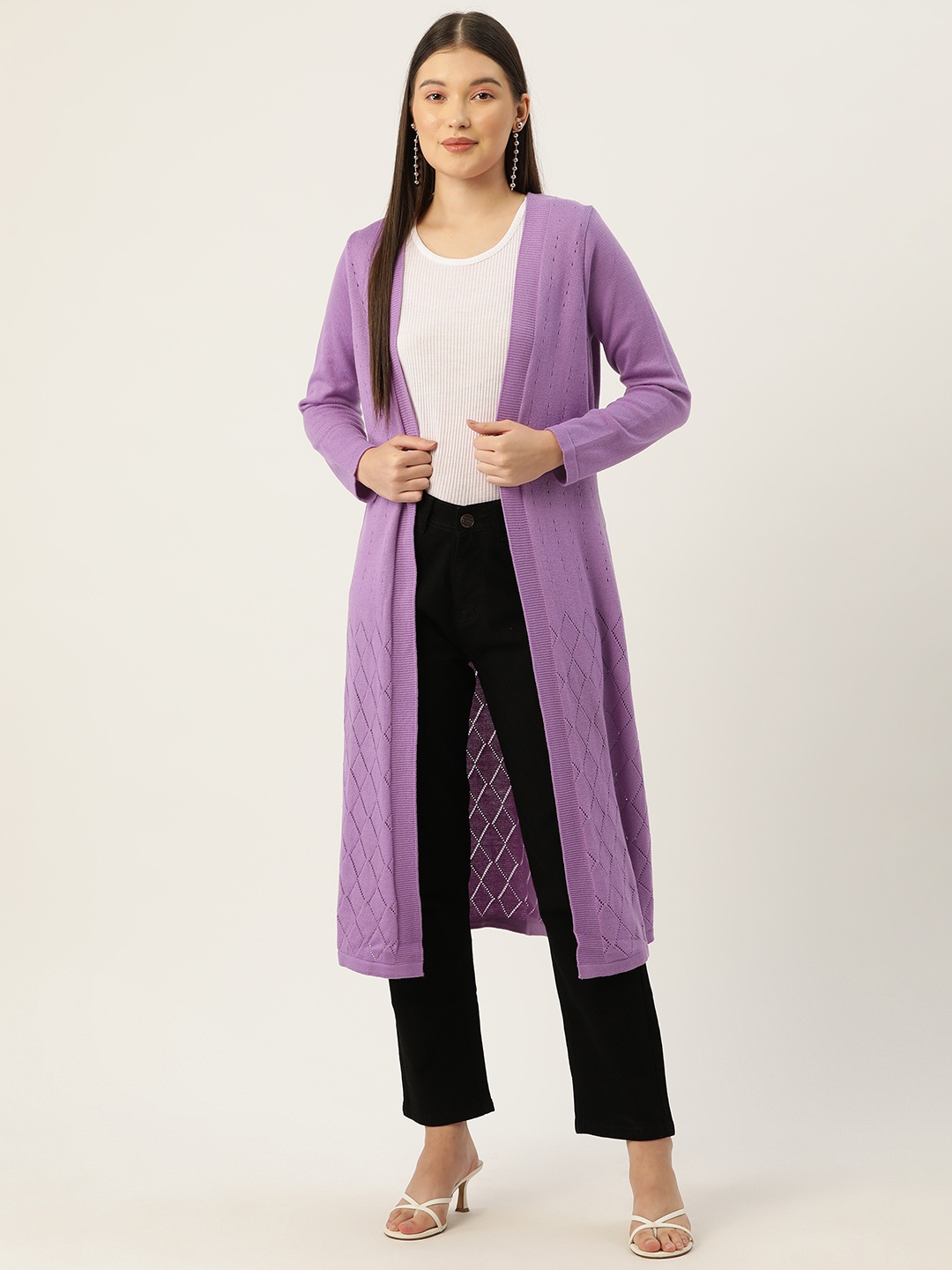 

American Eye Women Solid Longline Cardigan, Lavender