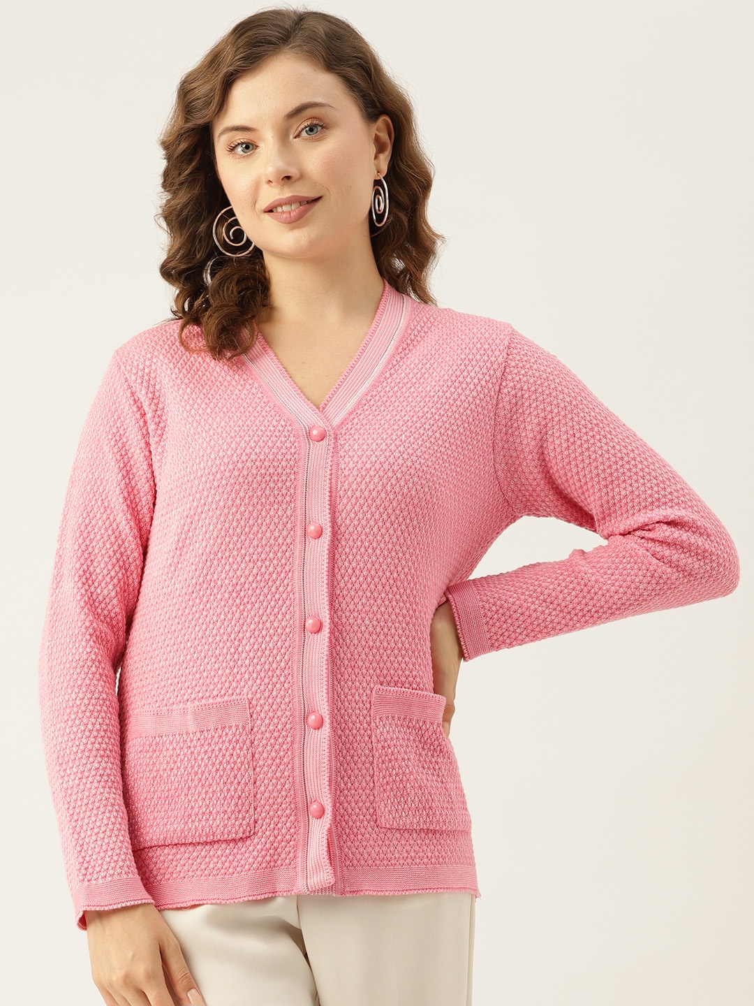 

American Eye Self Design Acrylic Cardigan, Pink