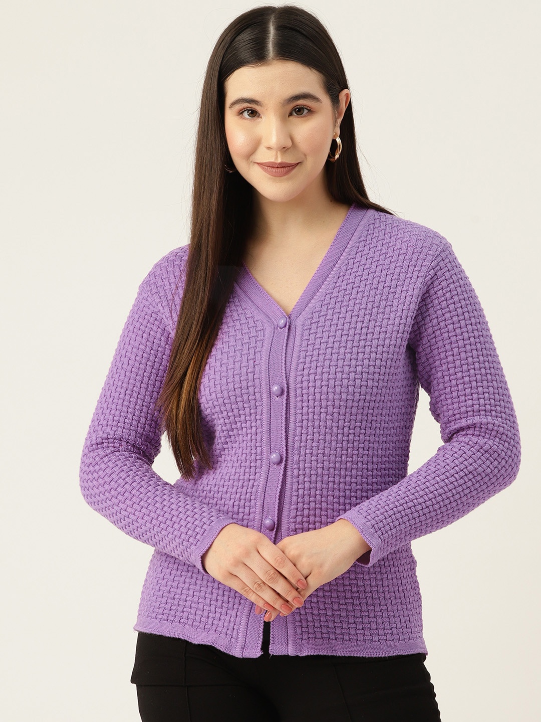 

American Eye Basket Weave Acrylic Cardigan, Lavender