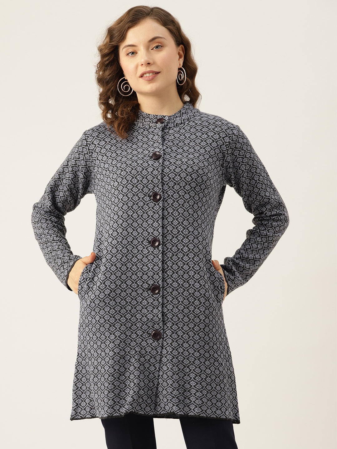 

American Eye Self Design Longline Acrylic Cardigan, Charcoal