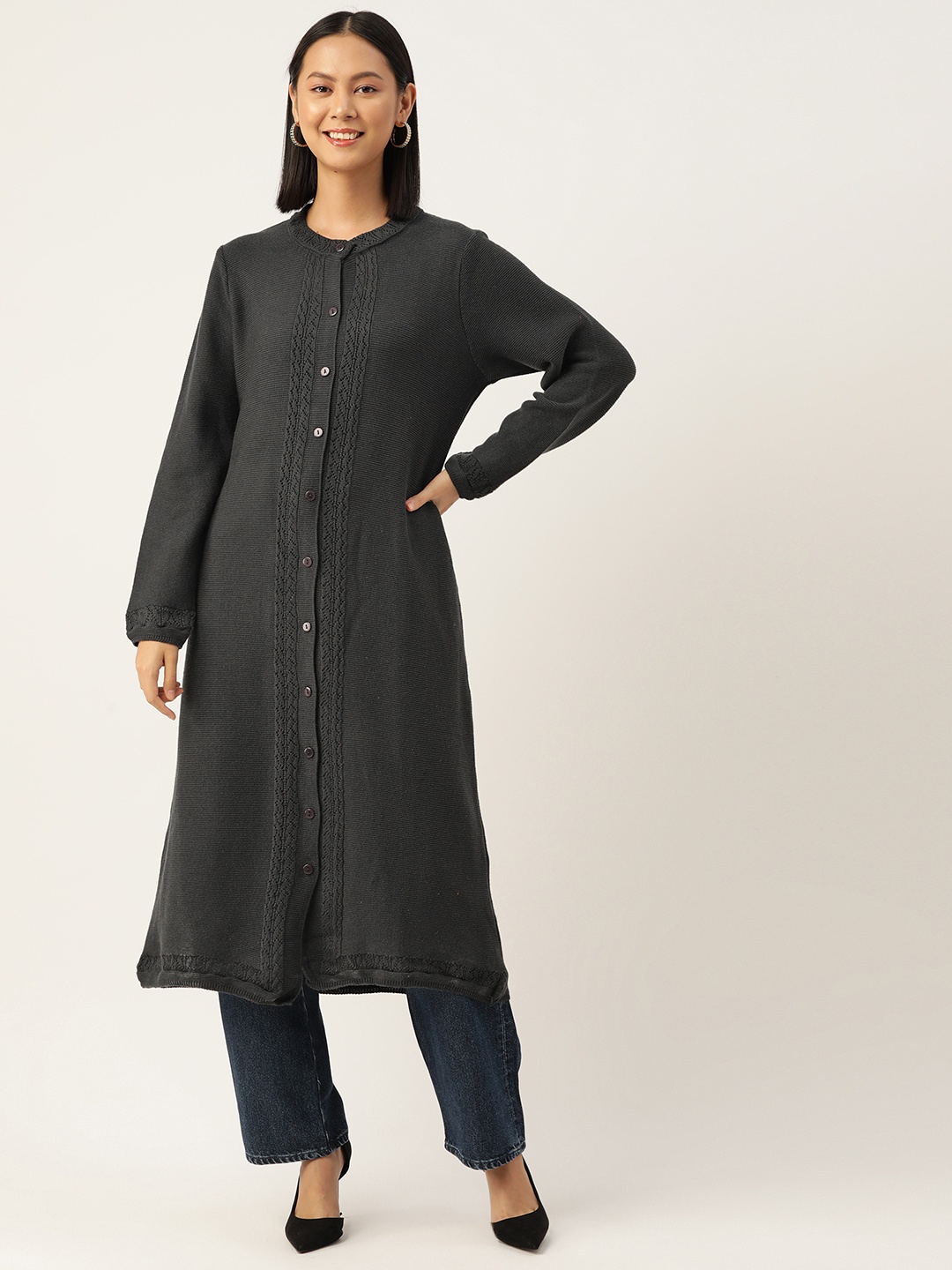 

American Eye Women Solid Winter Kurta, Charcoal