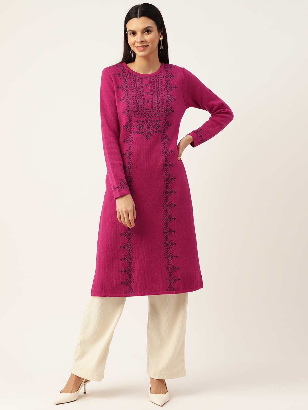 

American Eye Women Ethnic Motifs Winter Kurta, Pink