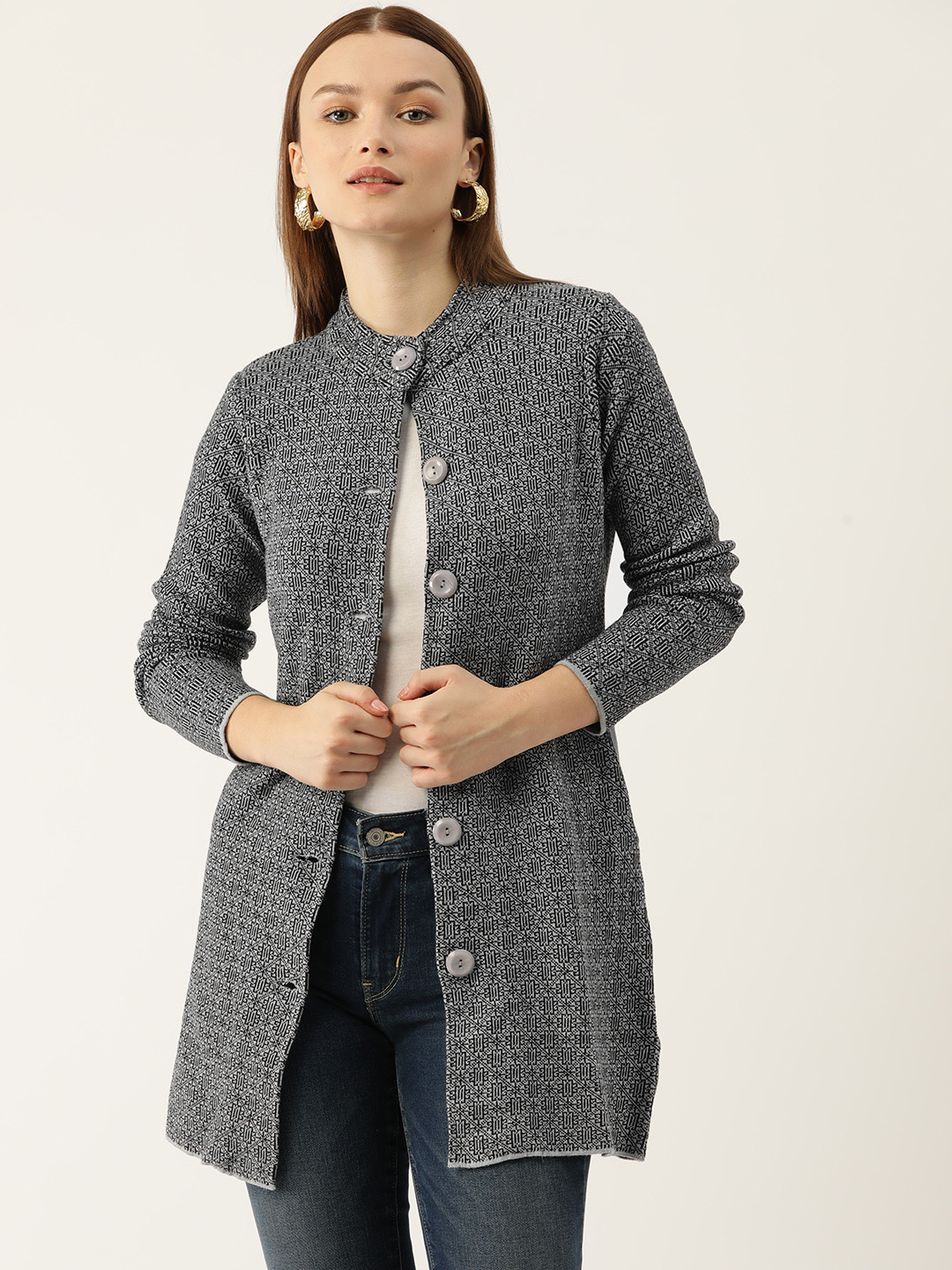 

American Eye Self Design Acrylic Longline Cardigan, Charcoal