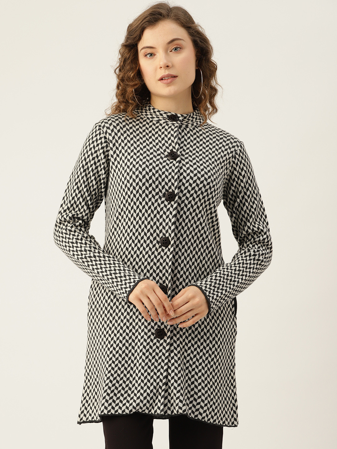 

American Eye Women Self Design Longline Cardigan, Grey