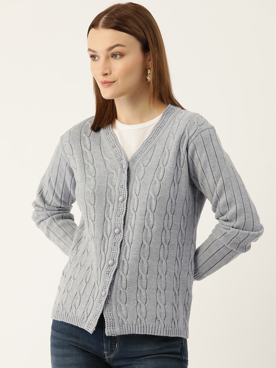 

American Eye Cable Knit Acrylic Cardigan, Grey