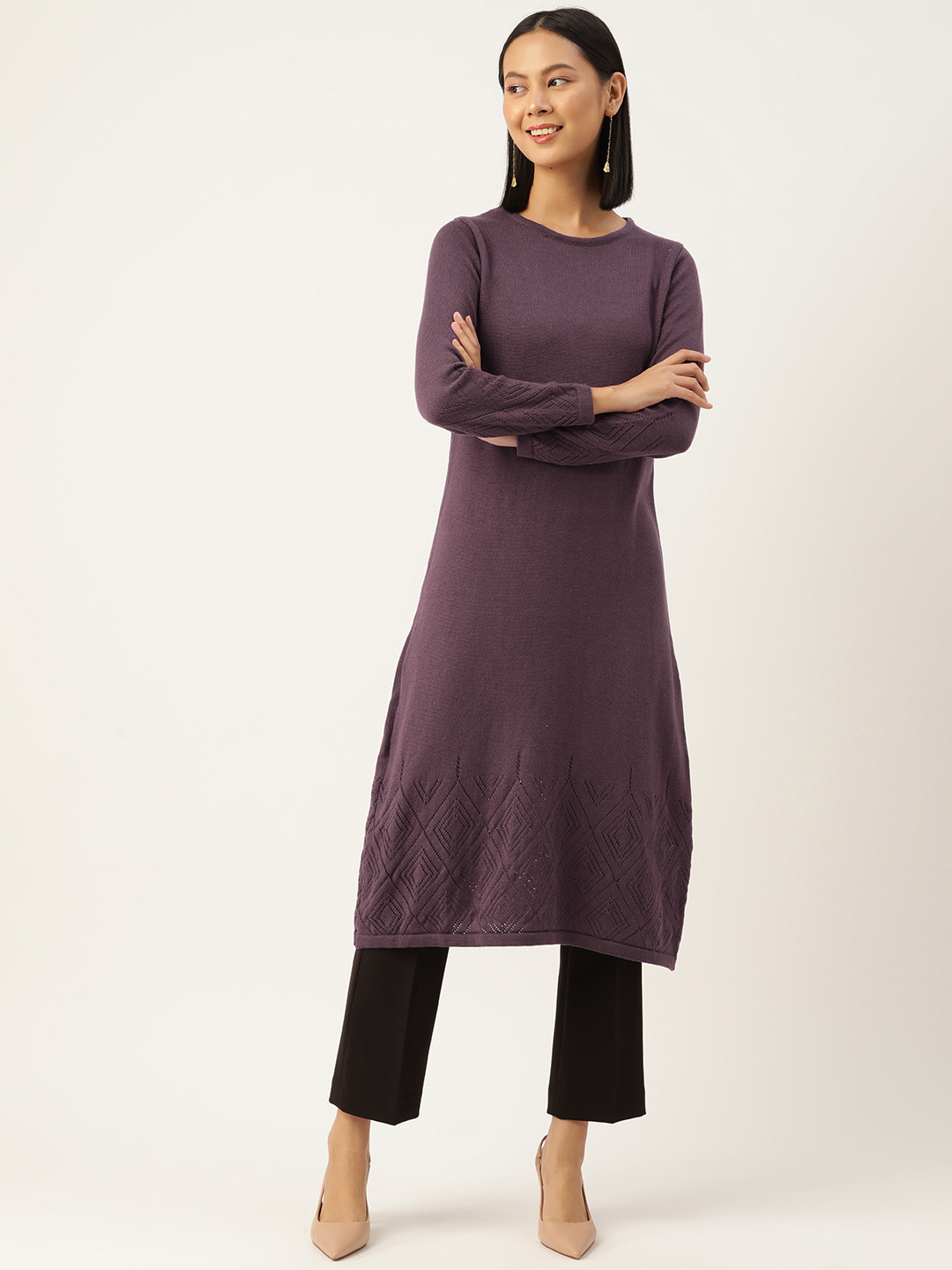 

American Eye Women A-Line Winter Kurta, Violet