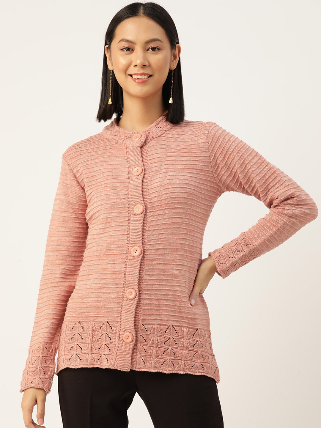 

American Eye Women Solid Cardigan, Peach